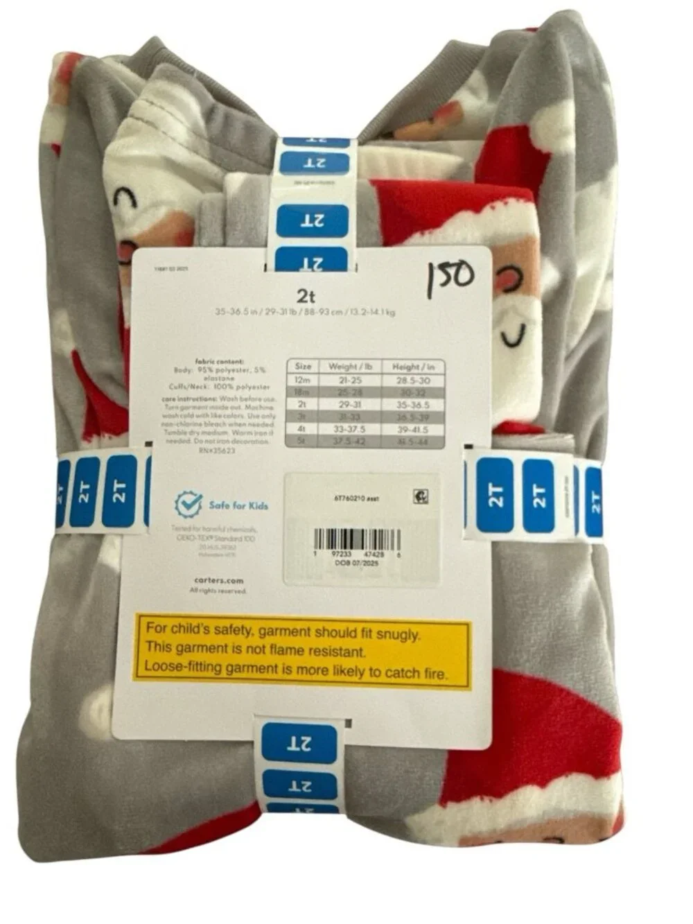 Carter's Holiday 2-Piece Velboa Pajama Set-Jolly Santa-Size 2T-NWT